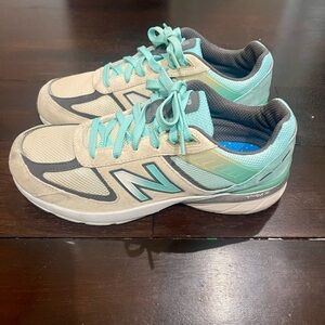 New Balance Women’s 990v5 Sneakers Running Shoes Tan  and Teal